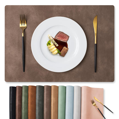MOSAYT Fall Vinyl Faux Leather Placemats, Set of 6, Reddish Brown