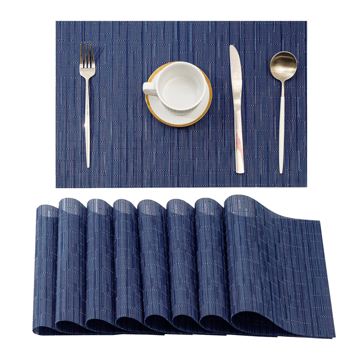 Beige Placemats Set of 4 - Heat-Resistant, Non-Slip Table Mats, Washable Woven Vinyl for Indoor & Outdoor Dining