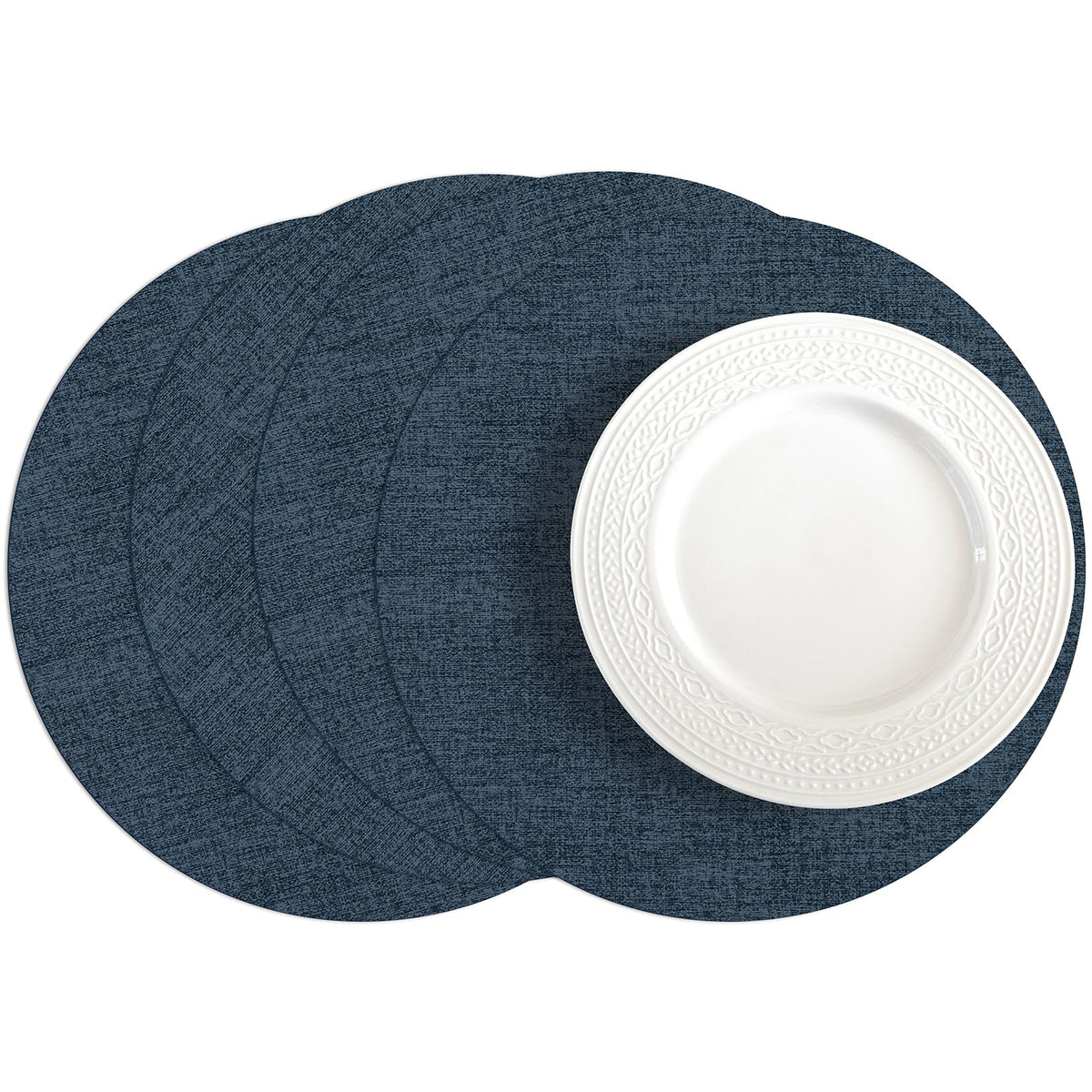 Romanstile Faux Leather Vinyl Placemats Set of 6, Light Grey