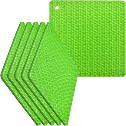 homEdge Silicone Square Trivets Mat, 6 Packs Multipurpose Non Slip Heat Resistant Pot Holder-Black