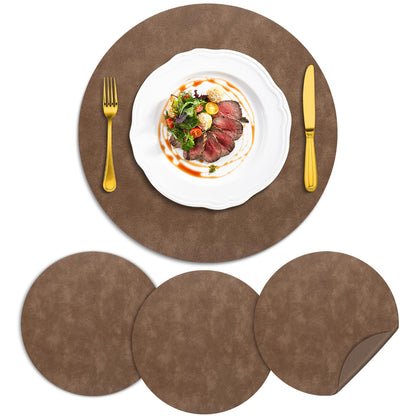 ADRIMER Faux Leather Placemats Set of 6, Heat Resistant 13"x13", Walnut