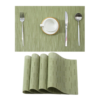 Beige Placemats Set of 8 - Heat-Resistant, Non-Slip Table Mats, Washable Woven Vinyl for Indoor & Outdoor Dining