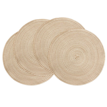 Floroom 15 Inch Round Braided Placemats Set of 4, Washable Heat Resistant Cotton Polyester Circle Place Mats for Kitchen Dining Table - Black