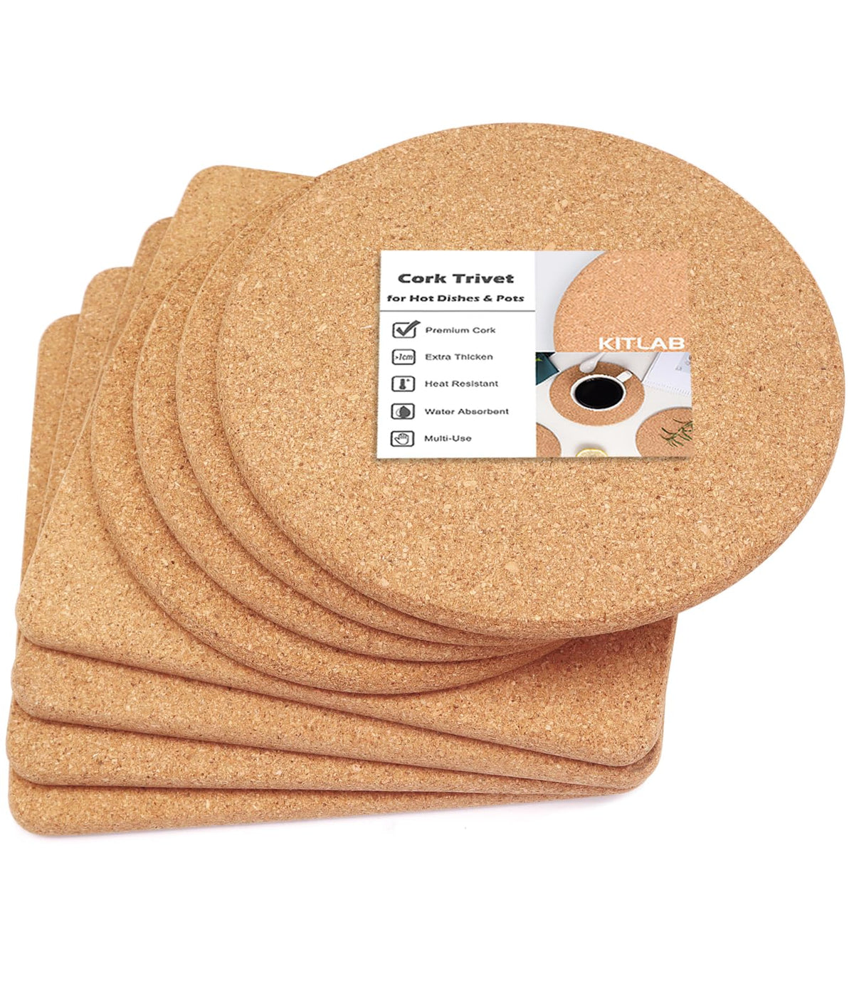 Cork Trivets for Hot Dishes, Hot Pots and Pans, 8 Inch 4 Pcs