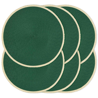 Round Placemats Set of 6, Woven Table Mats, Thin Edge, Green