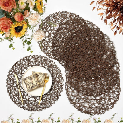 IcosaMro Brown Round Placemats Set of 12 for Dining Table, 13 Inches Paper Woven Boho Small Decorative Circle Place Mat for Wedding Christmas Thanksgiving Day Holiday Dinner, Light Coffee Brown