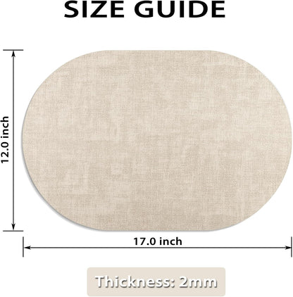 Faux Leather Oval Placemats Set of 6, Beige