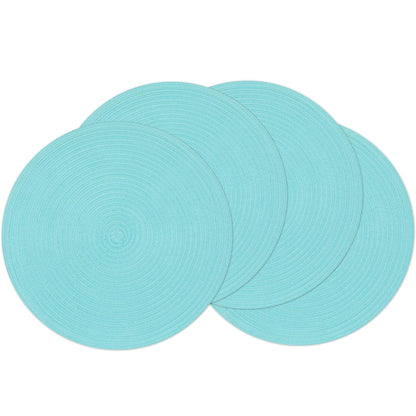 SHACOS 15 inch Round Placemats Set of 6, Cotton Polyester Woven Braided Place Mats, Washable Heat Resistant Circle Table Mats for Dining Table (Beige, 6)