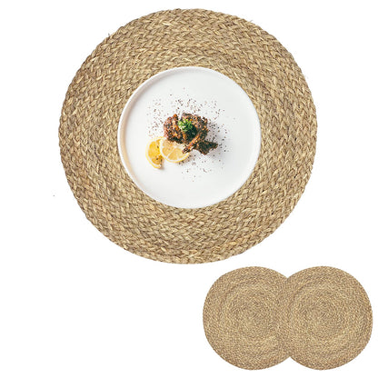 Woven Placemats Round Placemats Set of 6, 13.5 Inch Wicker Placemat Circle Rattan Placemats Farmhouse Boho Braided Natural Water Hyacinth Place Mats for Indoor & Outdoor Table Decor