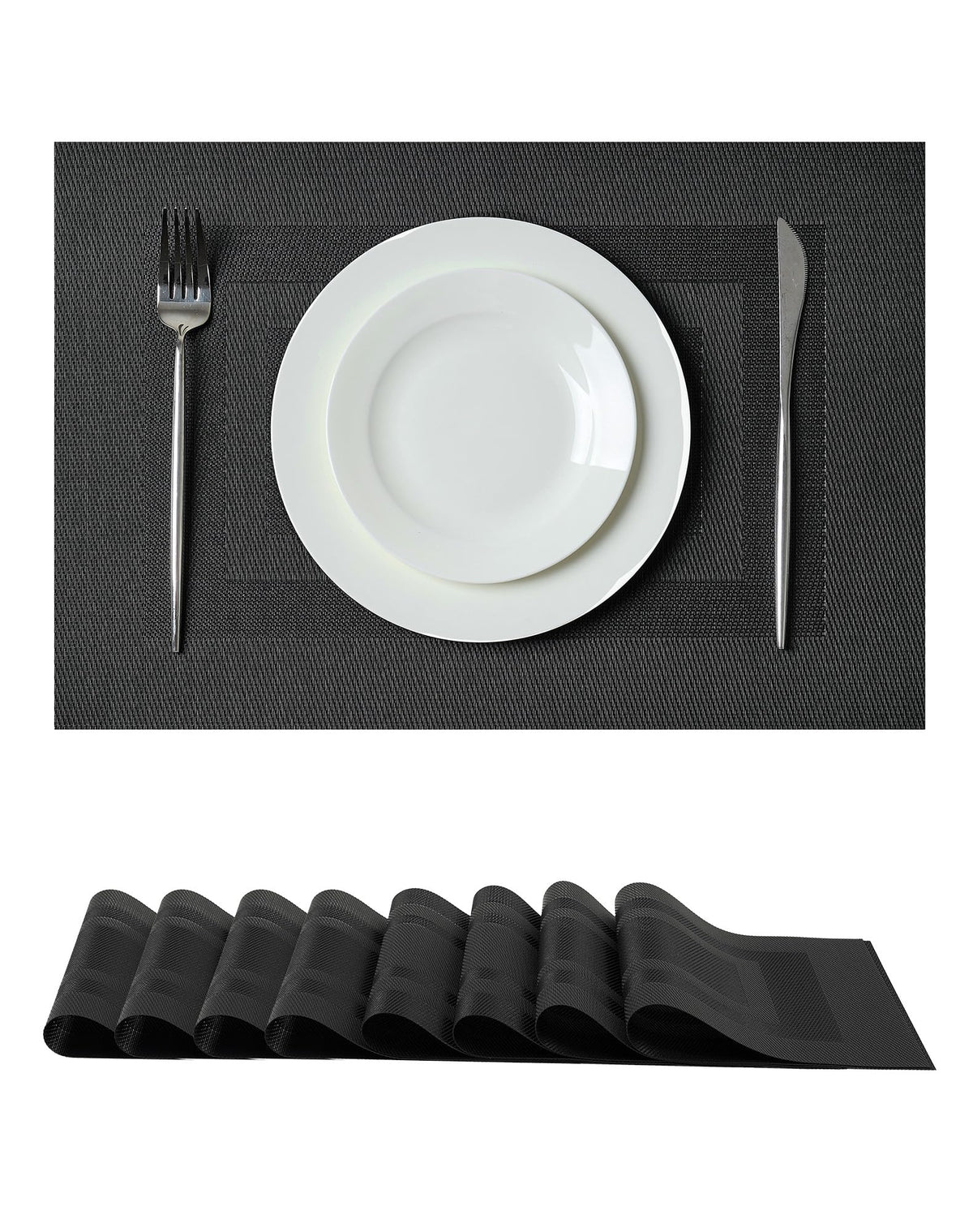 Woven Vinyl Beige Placemats Set of 12, Linen Look & Easy to Clean
