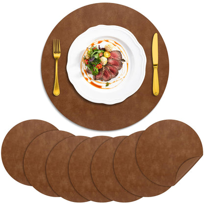 ADRIMER Faux Leather Placemats Set of 6, Heat Resistant 13"x13", Walnut