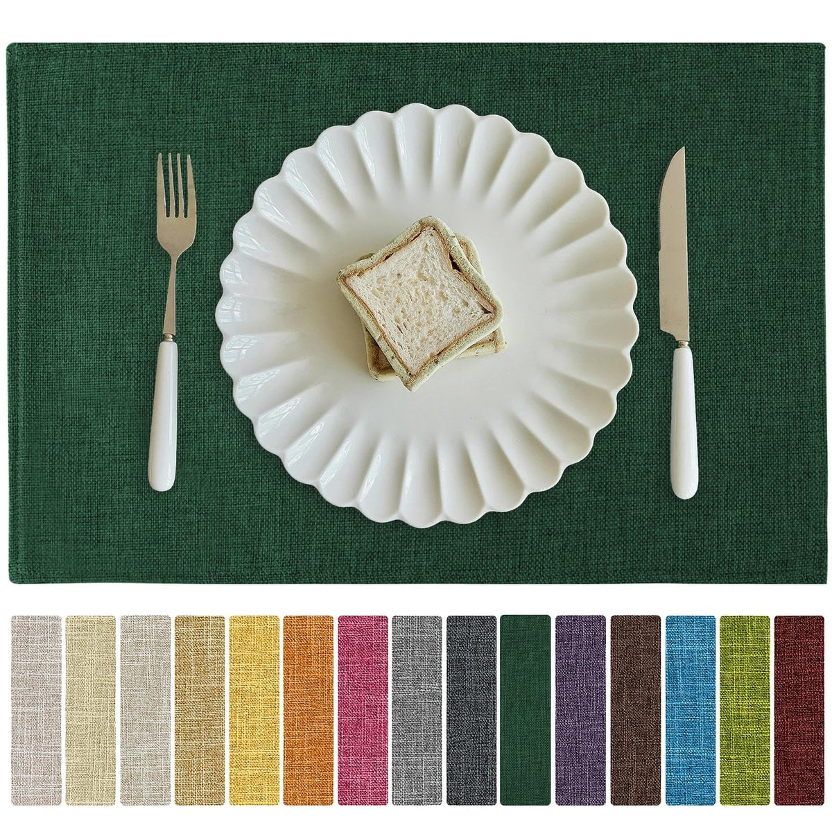 Softalker Faux Linen Cloth Placemats Set of 6-12 x 18 Inch, Navy
