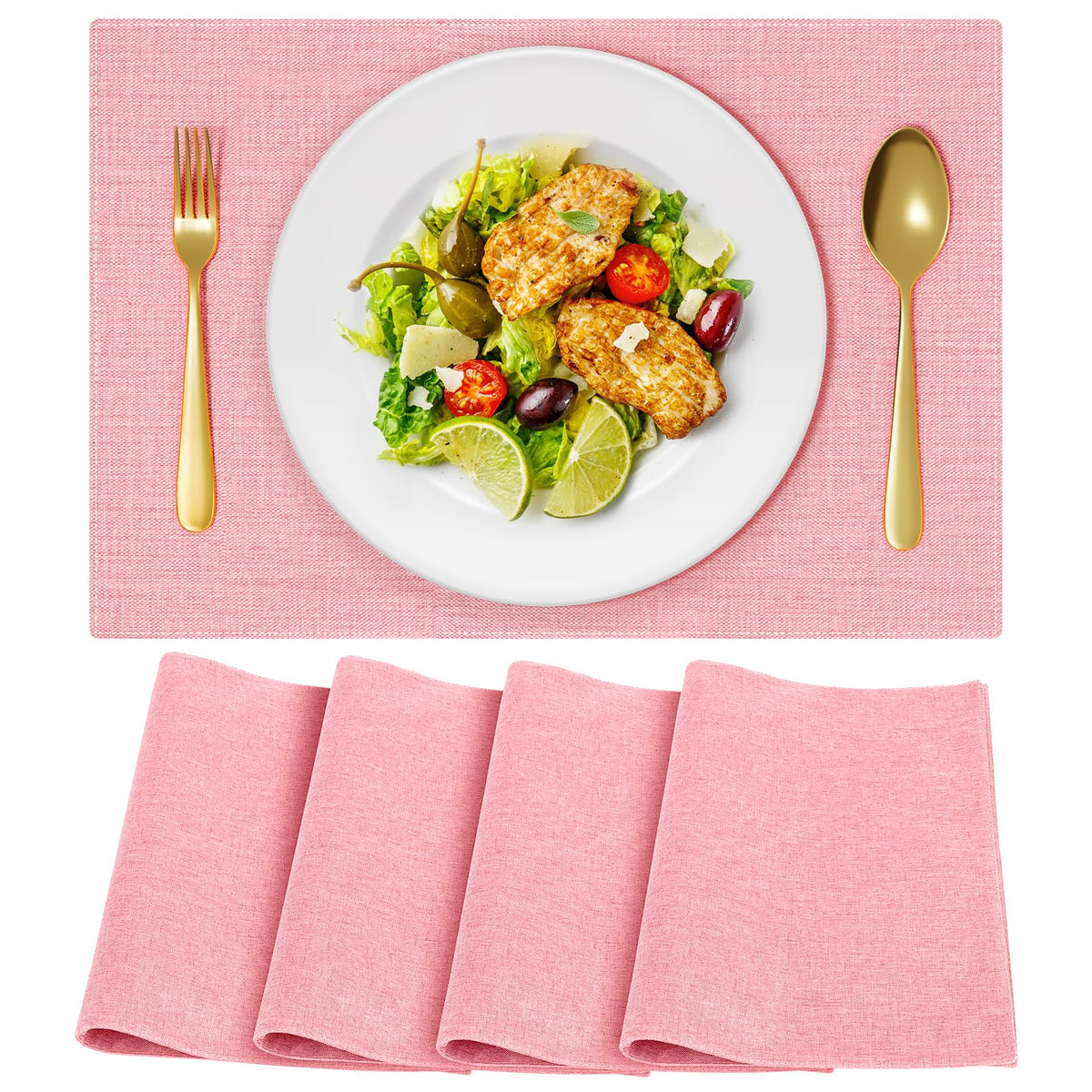 Cloth Placemats, Set of 6 Heat-Resistant Cotton Linen Blend Double Layered Machine Washable Place Mats, Wrinkle Free Thick Fabric Dining Table Mats for Indoors & Outdoors (Navy Blue, 6)