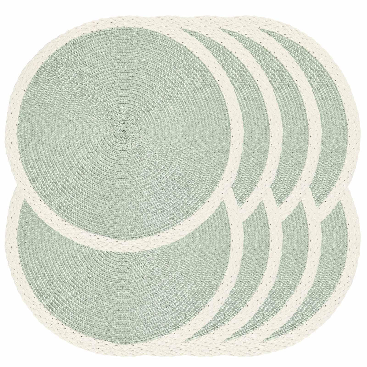 Round Placemats Set of 6, Woven Table Mats, Thin Edge, Green