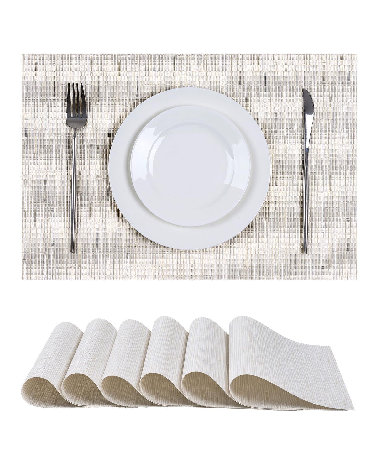 Beige Placemats Set of 4 - Heat-Resistant, Non-Slip Table Mats, Washable Woven Vinyl for Indoor & Outdoor Dining