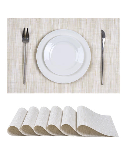 Beige Placemats Set of 4 - Heat-Resistant, Non-Slip Table Mats, Washable Woven Vinyl for Indoor & Outdoor Dining