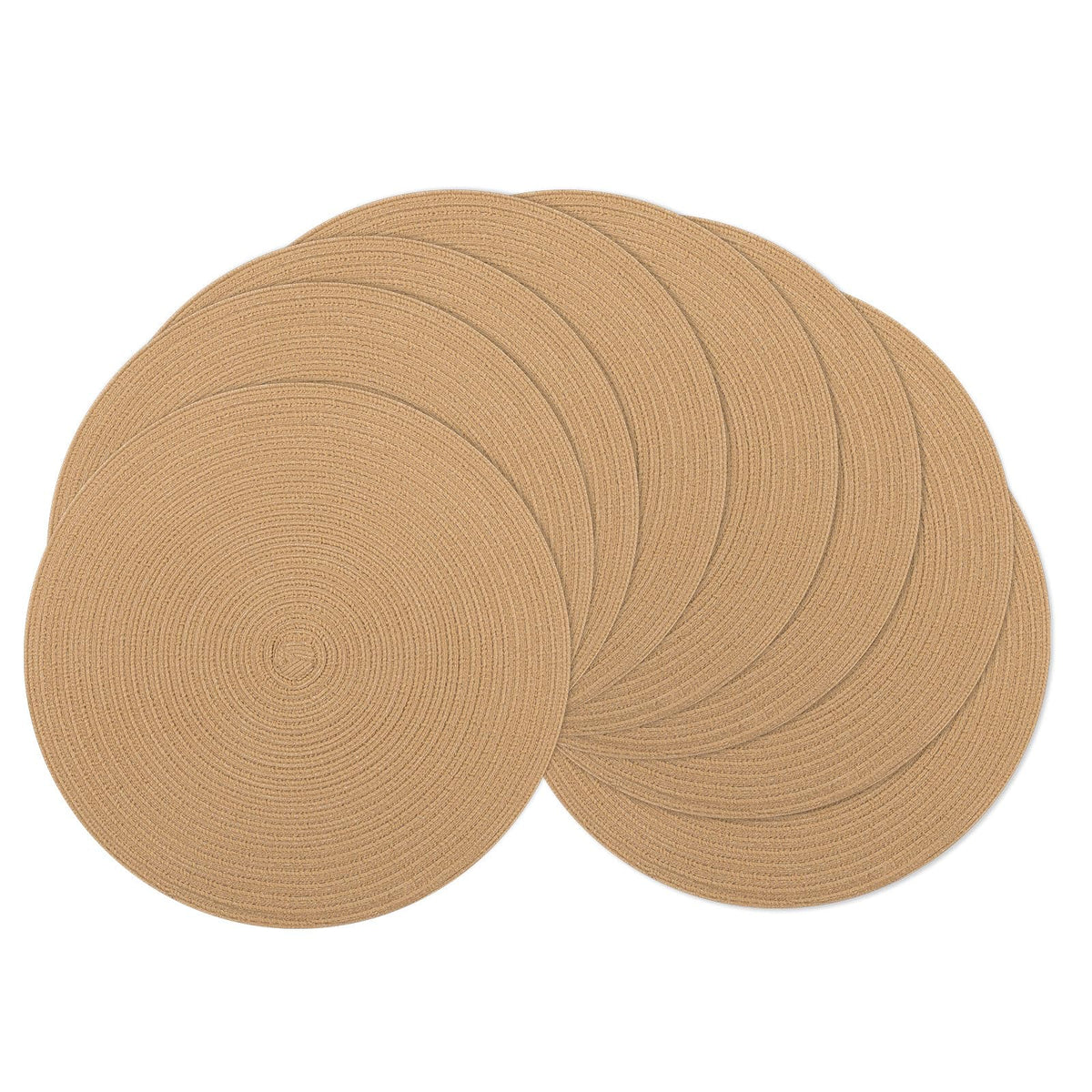 SHACOS 15 inch Round Placemats Set of 6, Cotton Polyester Woven Braided Place Mats, Washable Heat Resistant Circle Table Mats for Dining Table (Beige, 6)