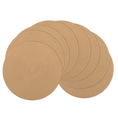 SHACOS 15 inch Round Placemats Set of 6, Cotton Polyester Woven Braided Place Mats, Washable Heat Resistant Circle Table Mats for Dining Table (Beige, 6)