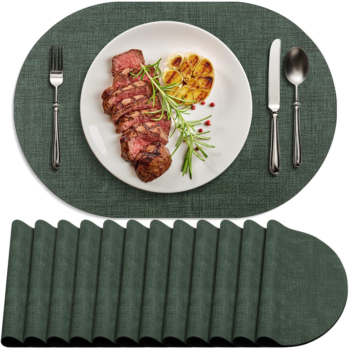 Faux Leather Oval Placemats Set of 6, Beige