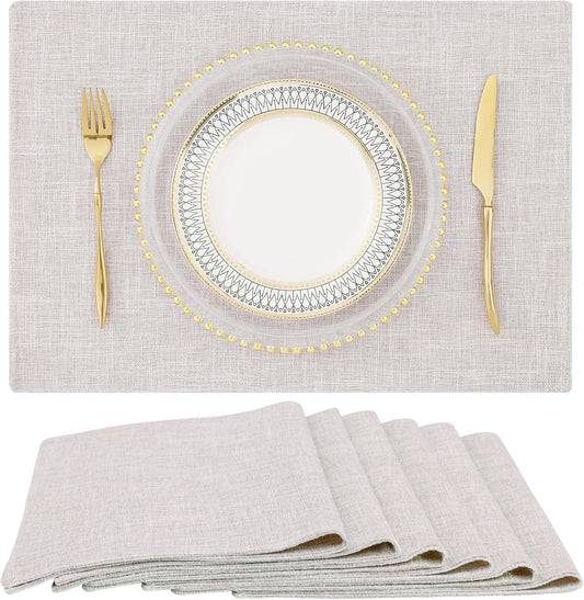 homing Faux Cotton Linen Placemats Set of 6, Cloth Dining Table Mats