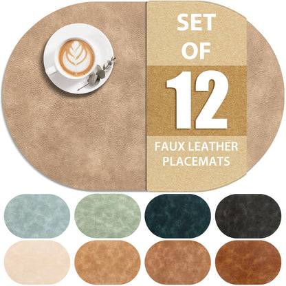 ADRIMER Oval Placemats Set of 4, Wipeable Faux Leather, 4 Colors