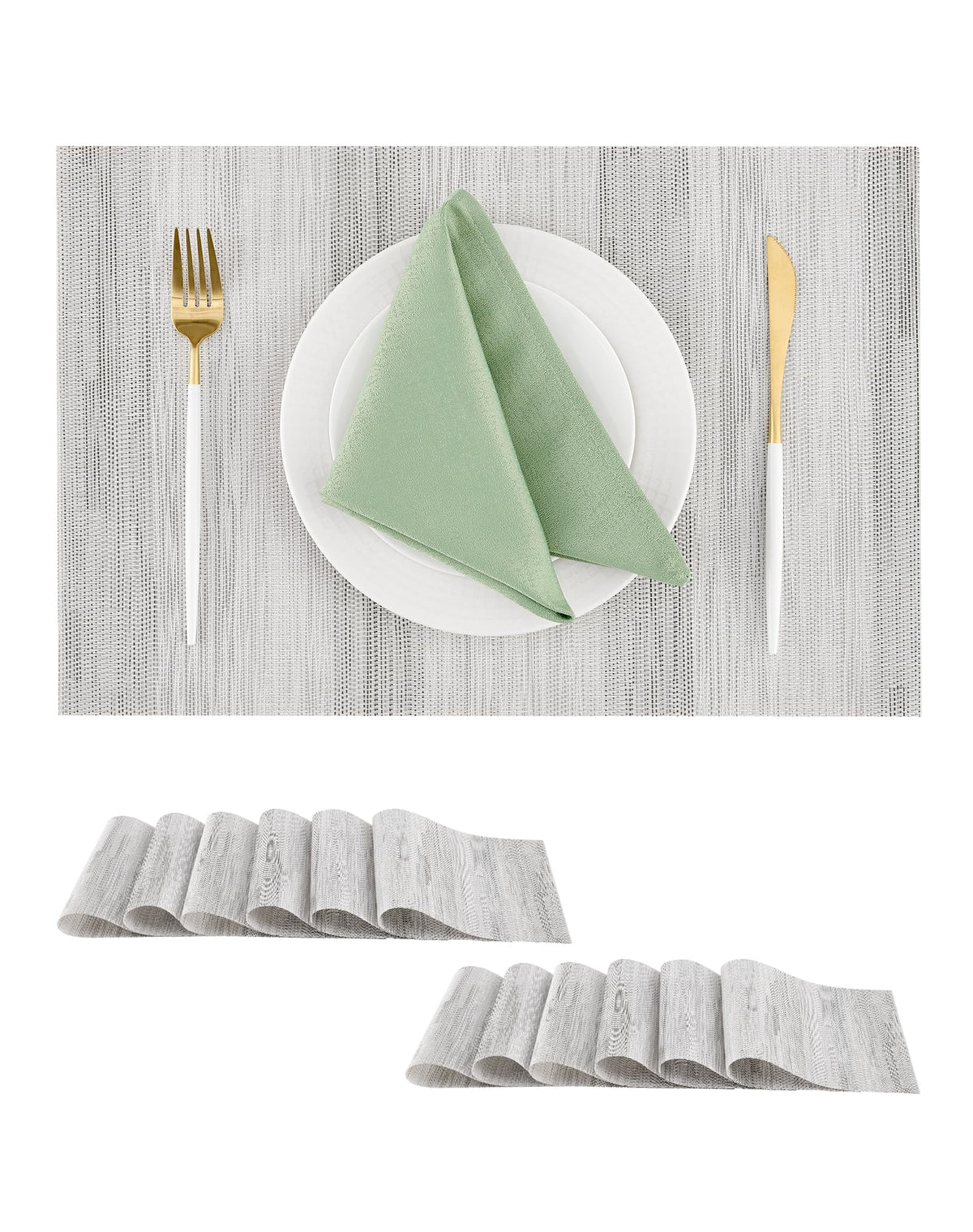 Woven Vinyl Beige Placemats Set of 12, Linen Look & Easy to Clean