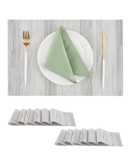 Beige Placemats Set of 8 - Heat-Resistant, Non-Slip Table Mats, Washable Woven Vinyl for Indoor & Outdoor Dining
