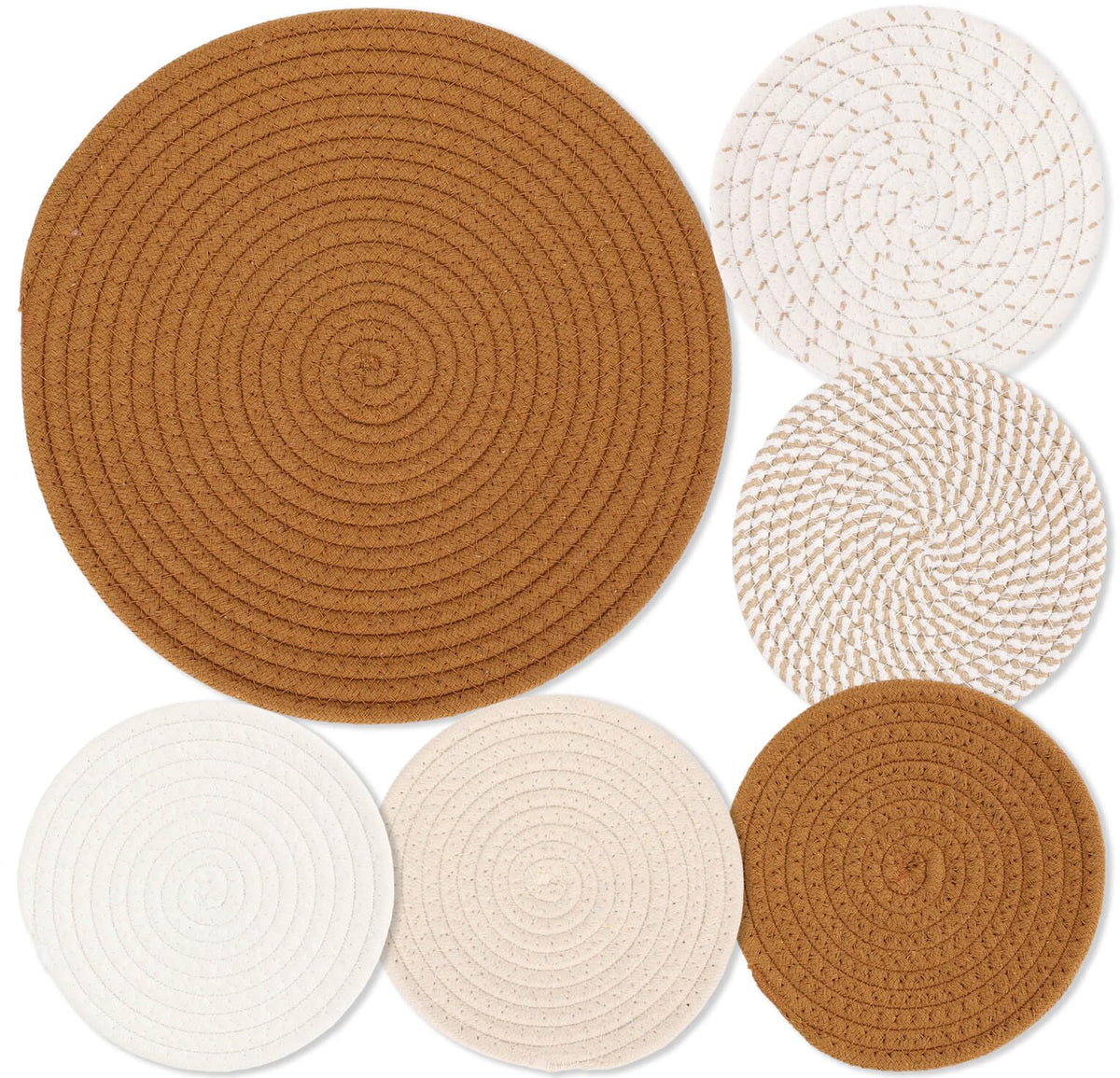 Billbotk Trivets for Hot Dishes, 6 Pieces Pot Holders for Kitchen, 100% Cotton Woven Hot Pads for Kitchen, Trivets for Kitchen Heat Resistant, 11.8 Inches and 7 Inches