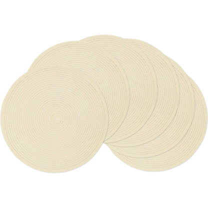 SHACOS Round Braided Placemats Set of 8 Cotton Fabric Round Table Mats Non Slip Washable 15 inch Round Place Mats Home Party Table Decor (Beige, 8)