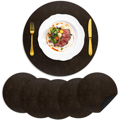 ADRIMER Faux Leather Placemats Set of 6, Heat Resistant 13"x13", Walnut
