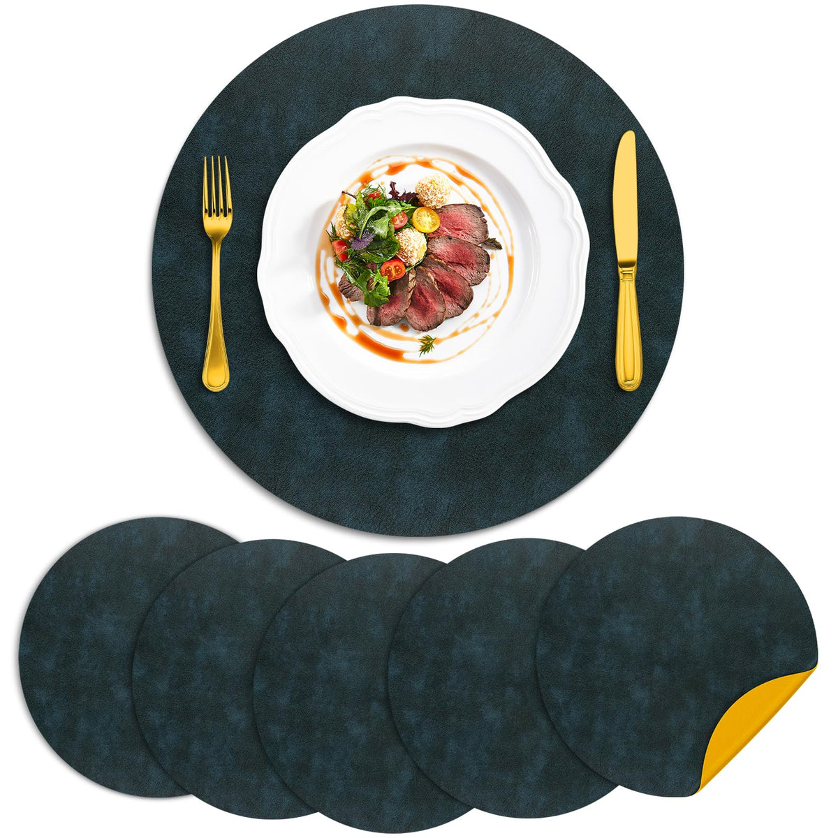ADRIMER Faux Leather Placemats Set of 6, Heat Resistant 13"x13", Walnut