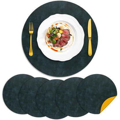 ADRIMER Faux Leather Placemats Set of 6, Heat Resistant 13"x13", Walnut