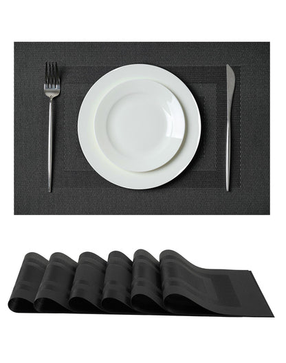 Beige Placemats Set of 6 - Heat-Resistant, Non-Slip Table Mats, Washable Woven Vinyl for Indoor & Outdoor Dining