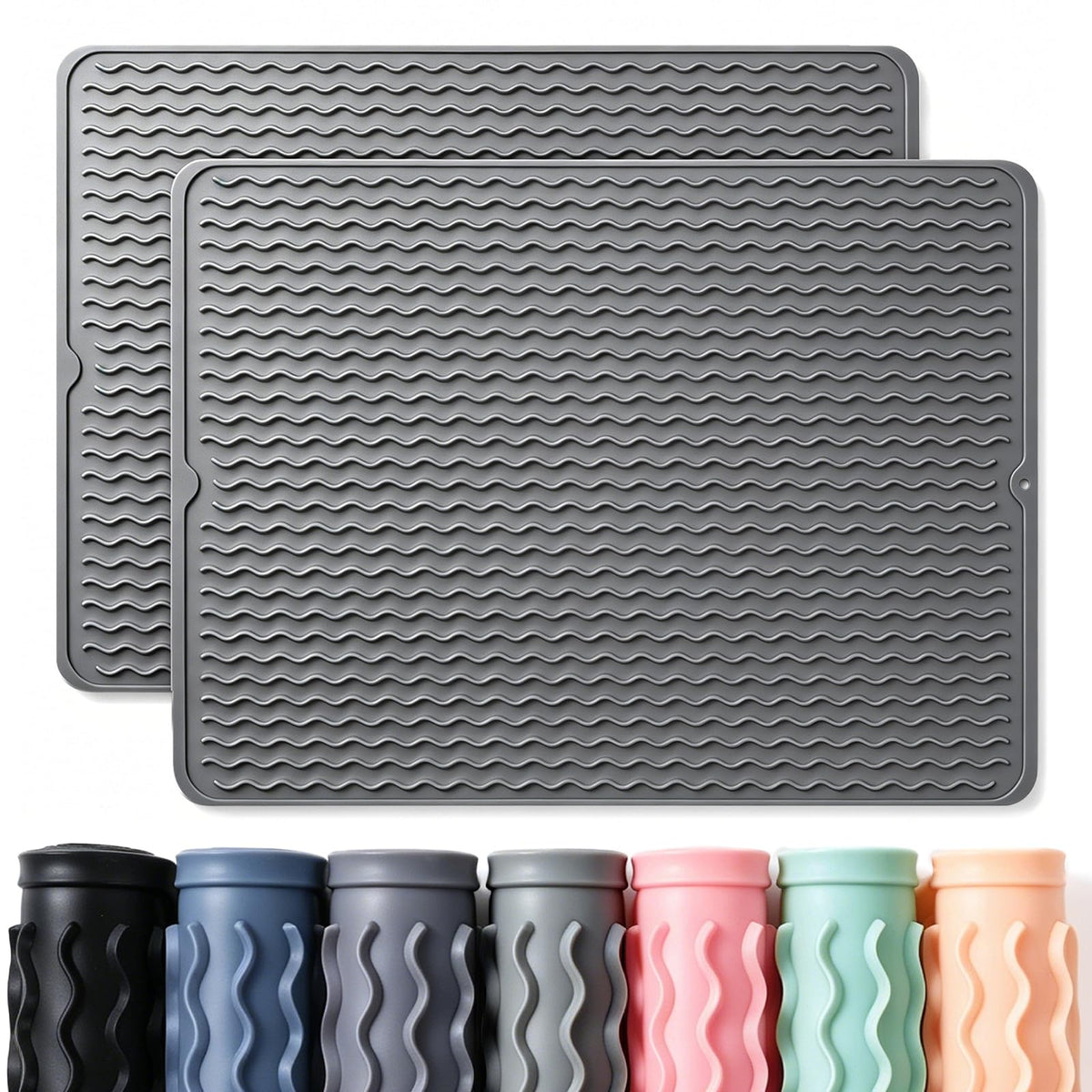 2 Pack Caketime Silicone Dish Drying Mat for Kitchen Counter Dining Placemats Shower Caddy Refrigerator Liners Essentials Heat Resistant Waterproof Trivets Pad Coffee Bar Items 15"x11.5" Milk