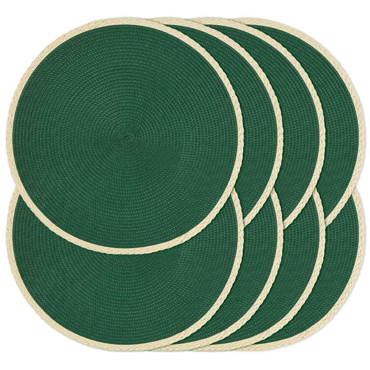 Round Placemats Set of 6, Woven Table Mats, Thin Edge, Green