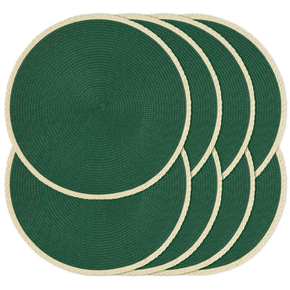 Round Placemats Set of 6, Woven Table Mats, Thin Edge, Green