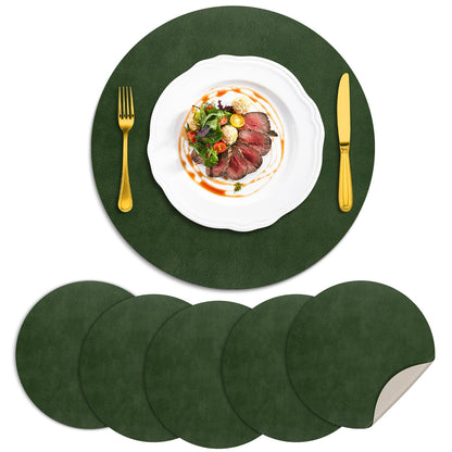 ADRIMER Faux Leather Placemats Set of 6, Heat Resistant 13"x13", Walnut