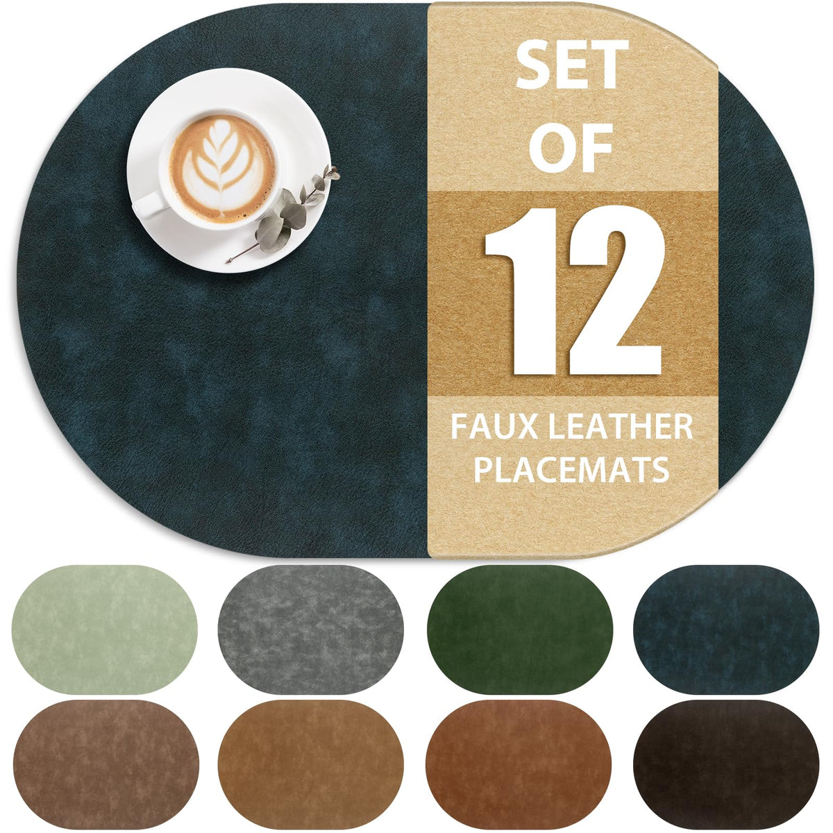 ADRIMER Faux Leather Placemats Set of 6, Heat Resistant 13"x13", Walnut