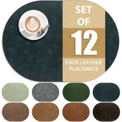 ADRIMER Faux Leather Placemats Set of 6, Heat Resistant 13"x13", Walnut