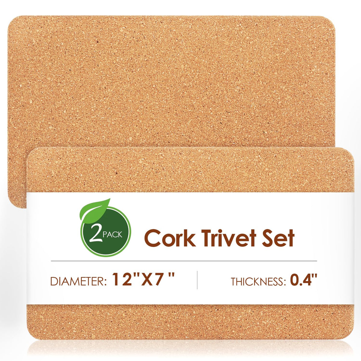 Rectangle Cork Trivets for Hot Dishes, 12" x 7" High-Density Thick Cork Hot Pads Placemats for Pots and Pans, Heat Resistant Hot Pads for Kitchen Countertop Table,2 Pcs Cork Coaster