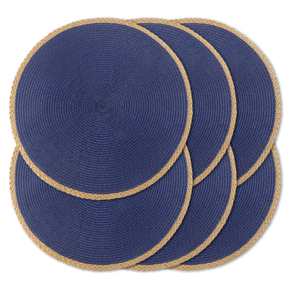Round Placemats Set of 6, Woven Table Mats, Thin Edge, Green