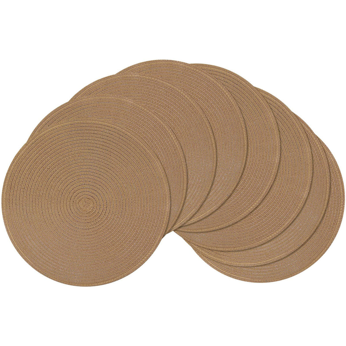 SHACOS Round Braided Placemats Set of 8 Cotton Fabric Round Table Mats Non Slip Washable 15 inch Round Place Mats Home Party Table Decor (Beige, 8)