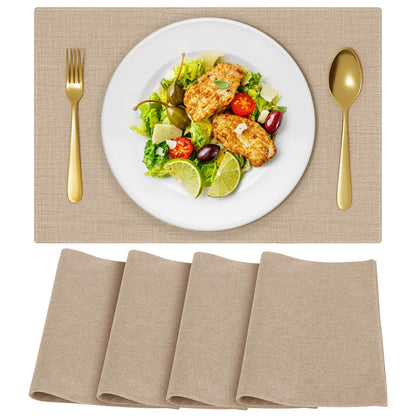 Cloth Placemats, Set of 6 Heat-Resistant Cotton Linen Blend Double Layered Machine Washable Place Mats, Wrinkle Free Thick Fabric Dining Table Mats for Indoors & Outdoors (Navy Blue, 6)