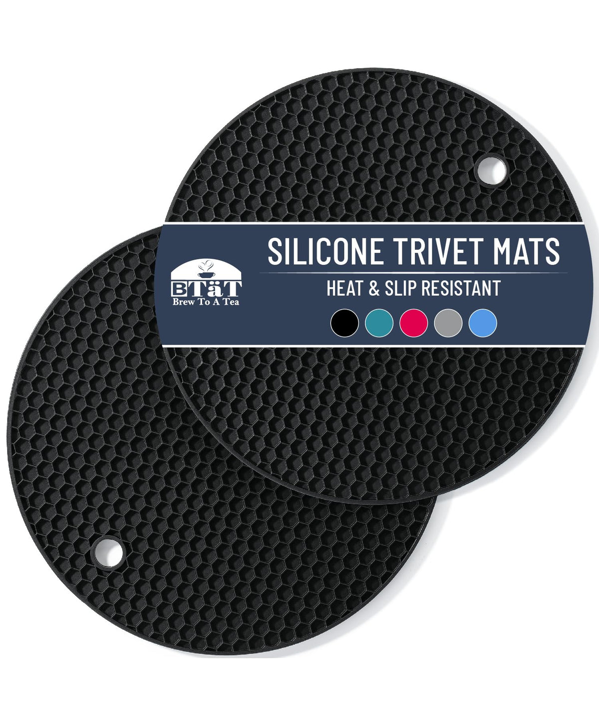 BTaT- Silicone Trivet Mats, 2 Pack, Blue, Heat & Stain Resistant