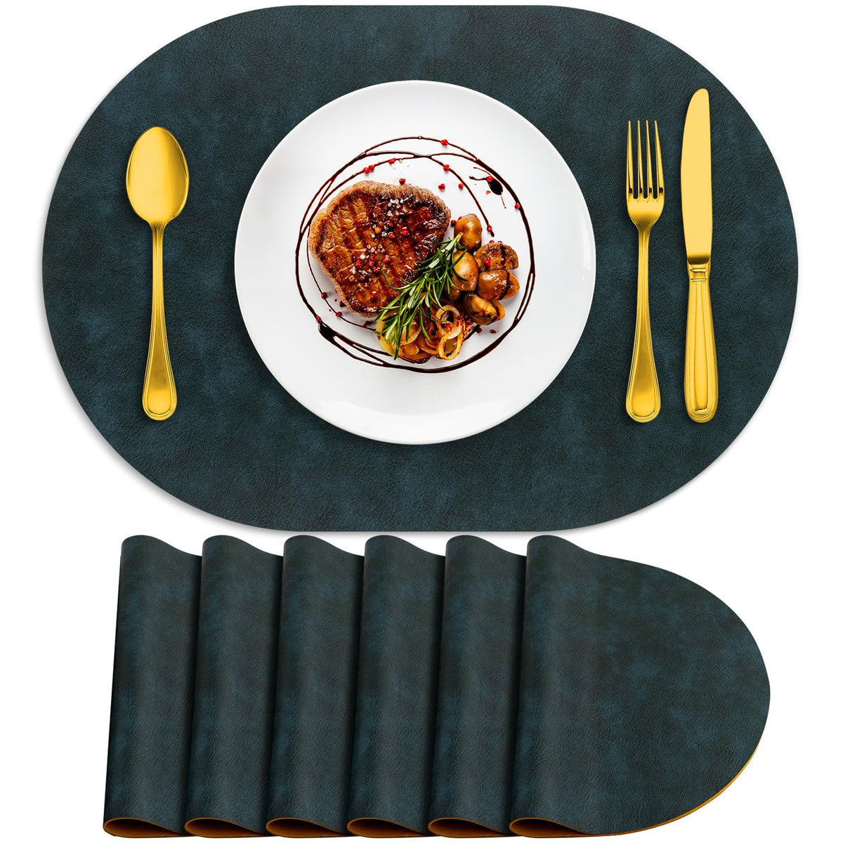 ADRIMER Faux Leather Placemats Set of 6, Heat Resistant 13"x13", Walnut