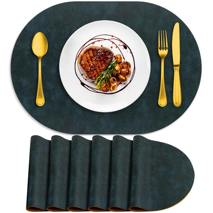 ADRIMER Faux Leather Placemats Set of 6, Heat Resistant 13"x13", Walnut