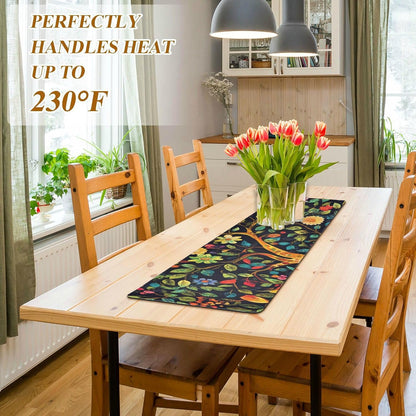 2 in 1 Heat Resistant Table Runner Trivet for Hot Pots and Pans 39 x 12 Inch Long Hot Pad Decorative Table Protector for Kitchen Countertop Tree of Life Floral Leaves