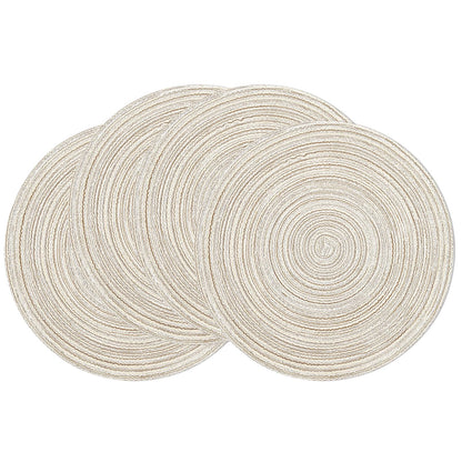 SHACOS 15 inch Round Placemats Set of 6, Cotton Polyester Woven Braided Place Mats, Washable Heat Resistant Circle Table Mats for Dining Table (Beige, 6)