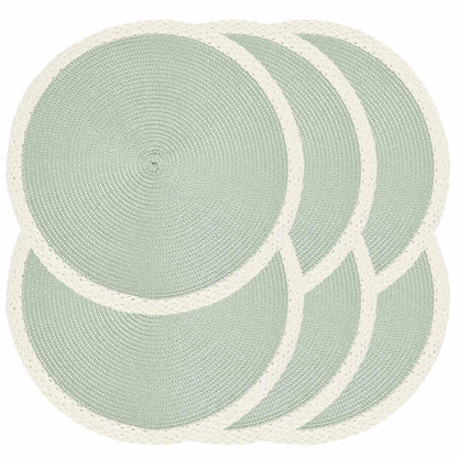 Round Placemats Set of 6, Woven Table Mats, Thin Edge, Green