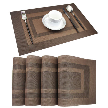 PIGCHCY Placemats,Durable Placemats for Dining Table,Washable Woven Vinyl Kitchen Placemats Set of 4 (Brown)